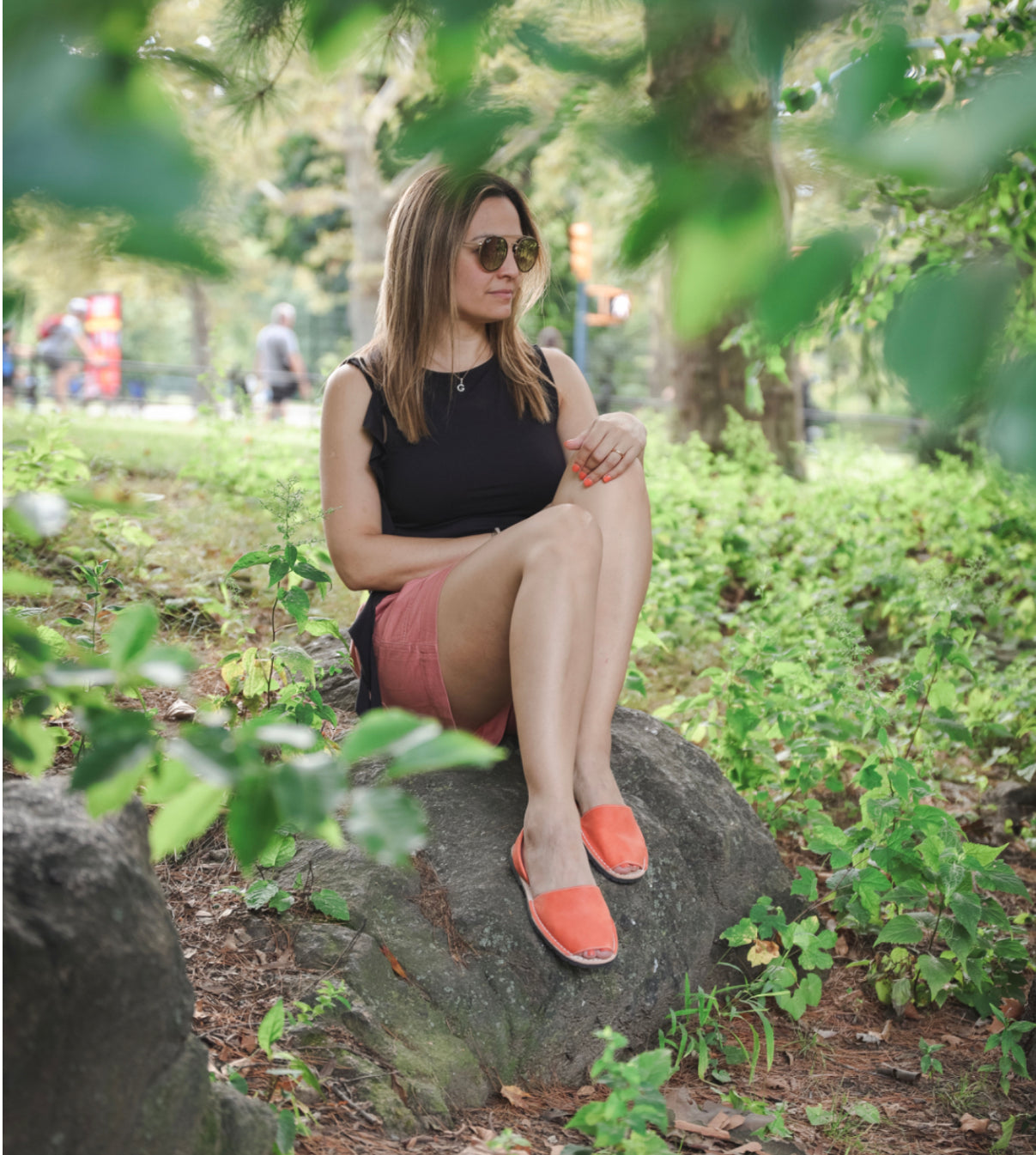 Orange Authentic Leather Sandals Flat OUTLET