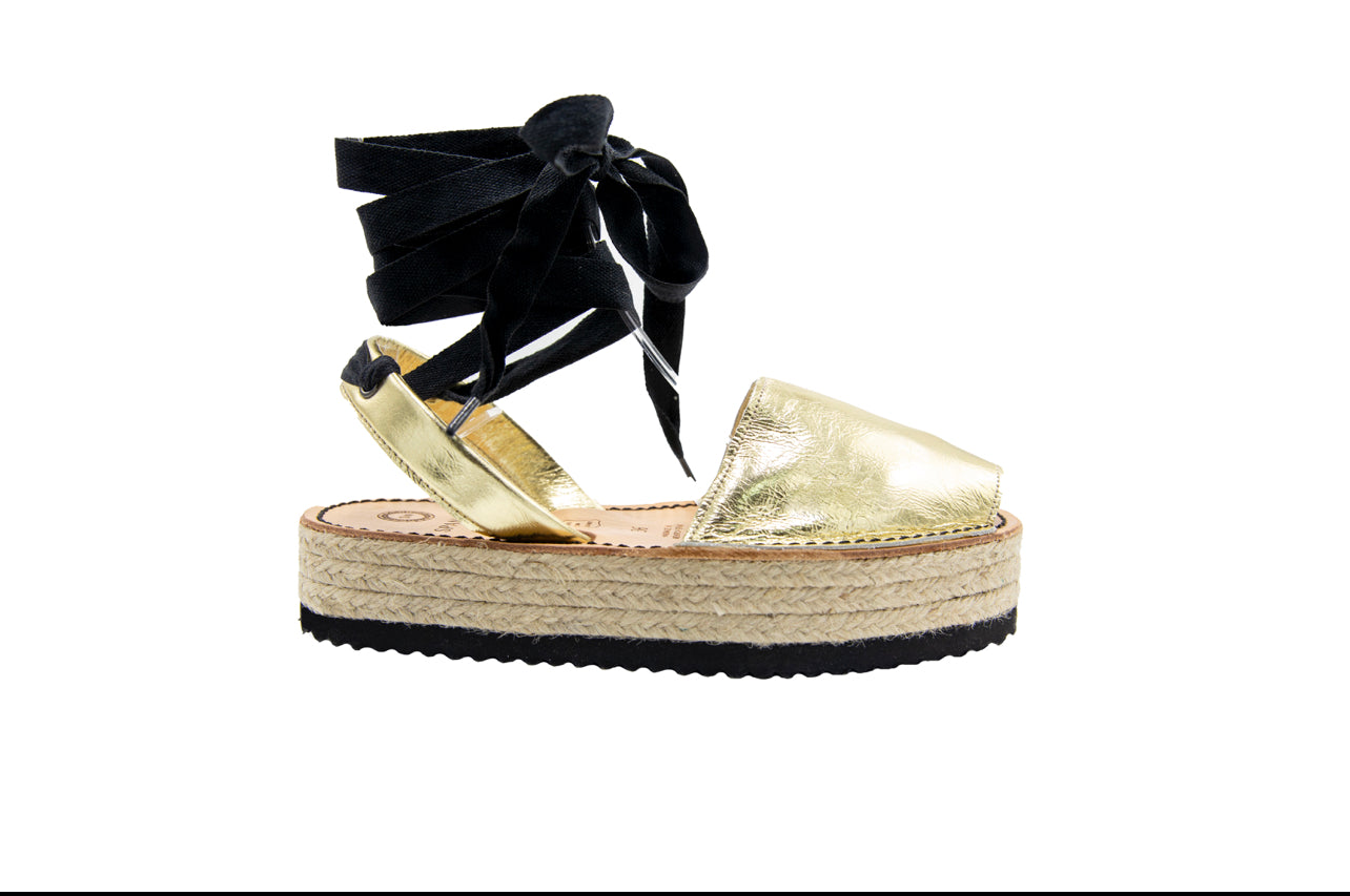 Gold Lace Up Avarca Platform