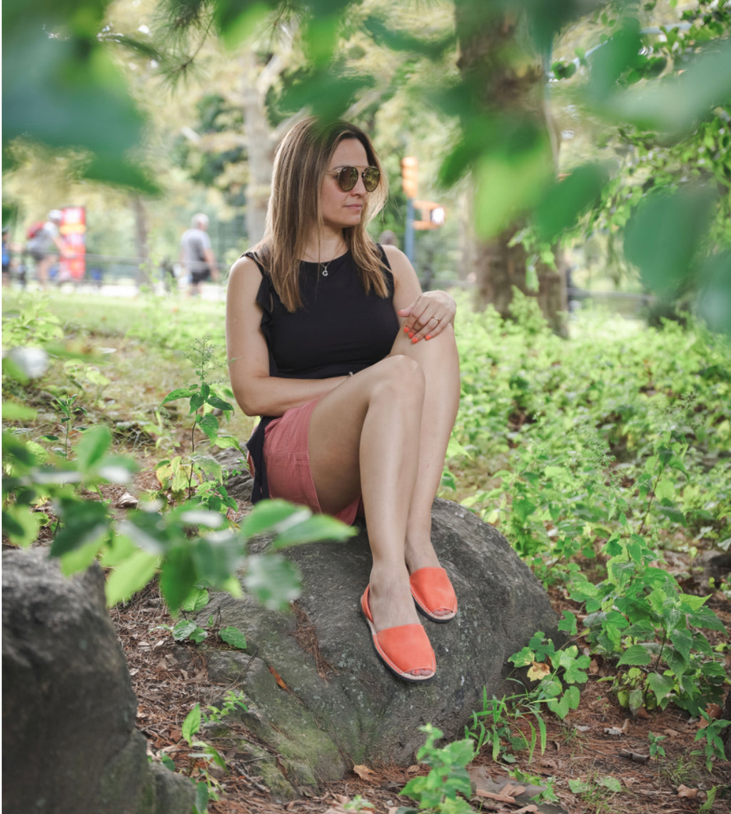 Orange Authentic Leather Sandals Flat OUTLET