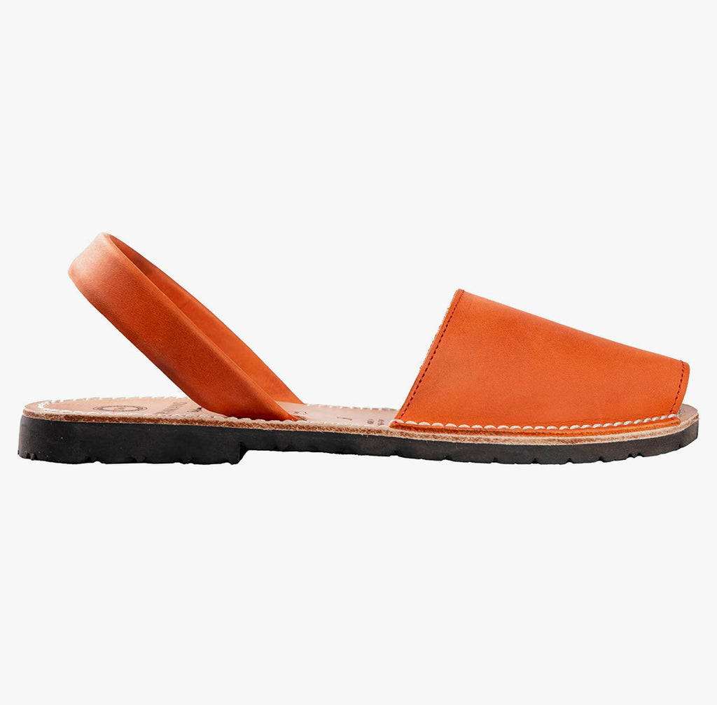 Orange Authentic Leather Sandals Flat OUTLET