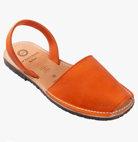 Orange Authentic Leather Sandals Flat OUTLET