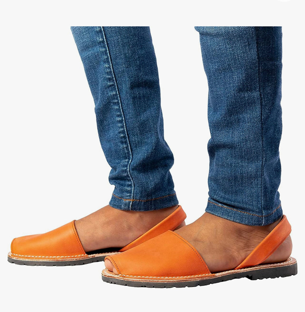 Orange Authentic Leather Sandals Flat OUTLET