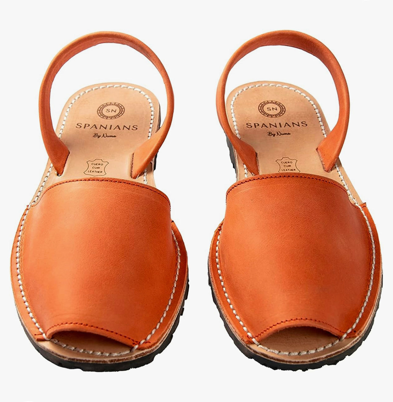 Orange Authentic Leather Sandals Flat OUTLET